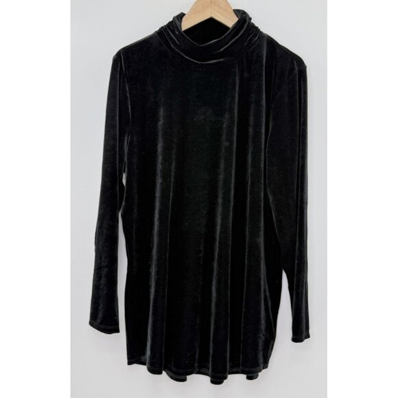 Belle Kim Gravel Black Velvet Pullover Tunic Sweater‎ Mock Neck XL Event Preppy - Picture 1 of 8